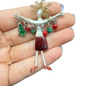 Vintage Jewelry Fun Christmas Lady Brooch Pin